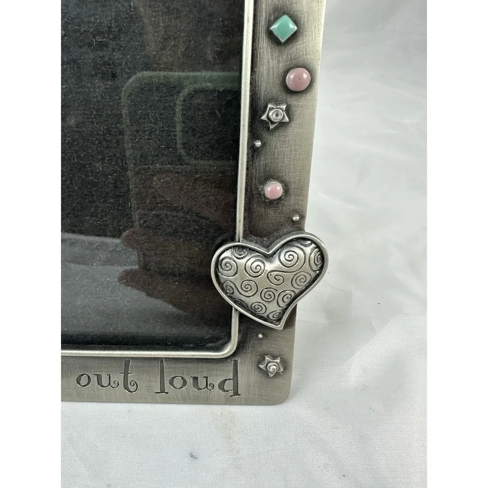 Fetco Picture Frame 4X6 Silver Laugh Out Loud Metal Heart Star Pink Blue Jeweled
